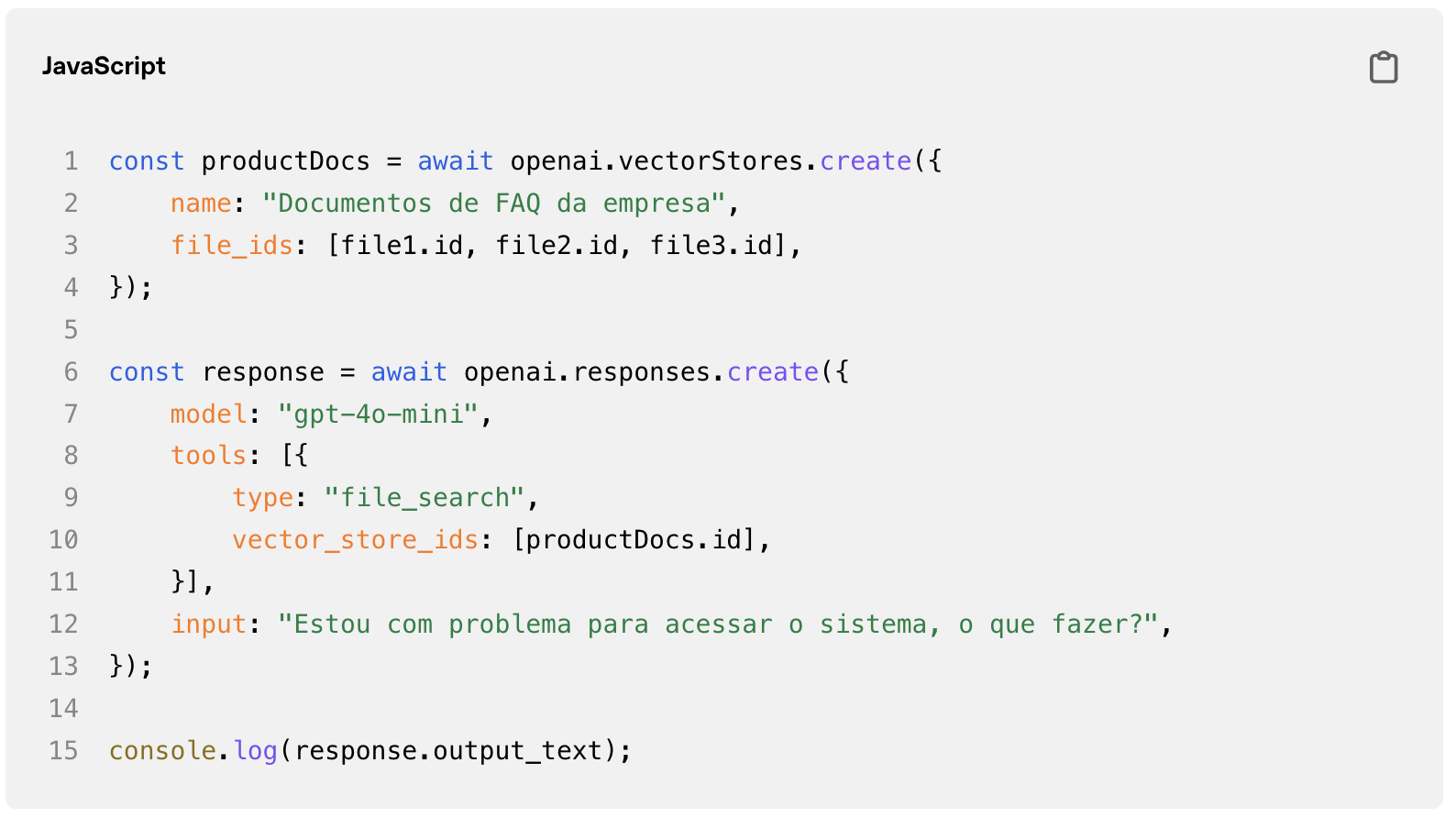 Exemplo de código do recurso File Search da Openai 2025