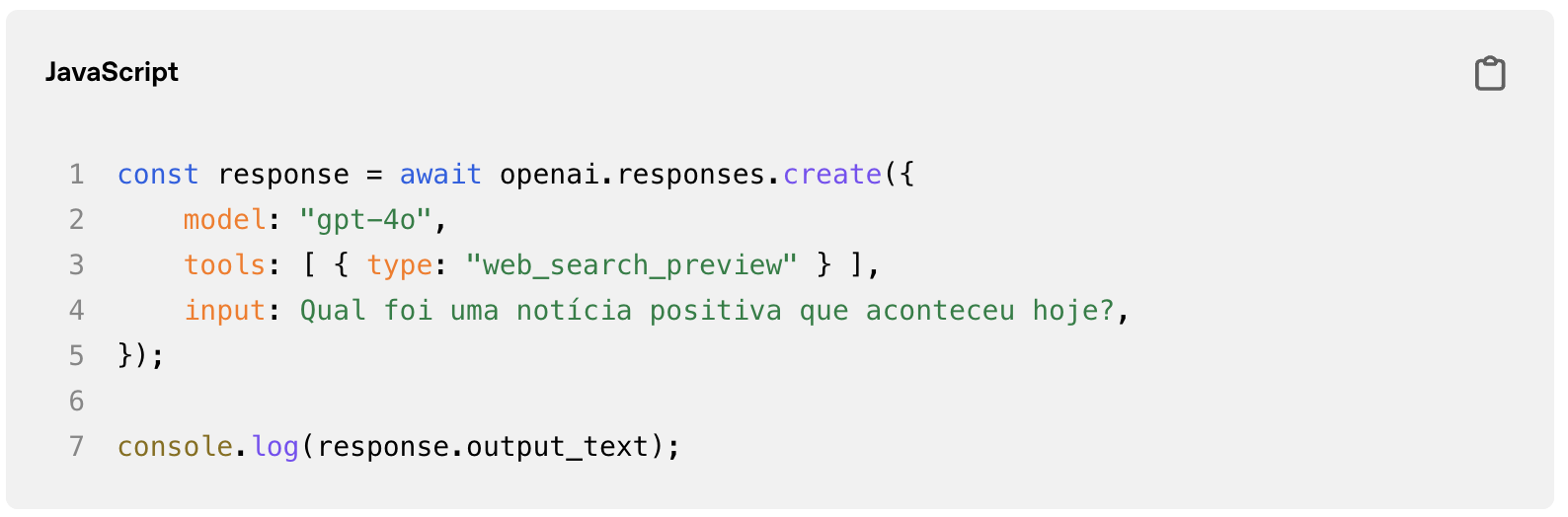 Exemplo de código do recurso Web Search da Openai 2025